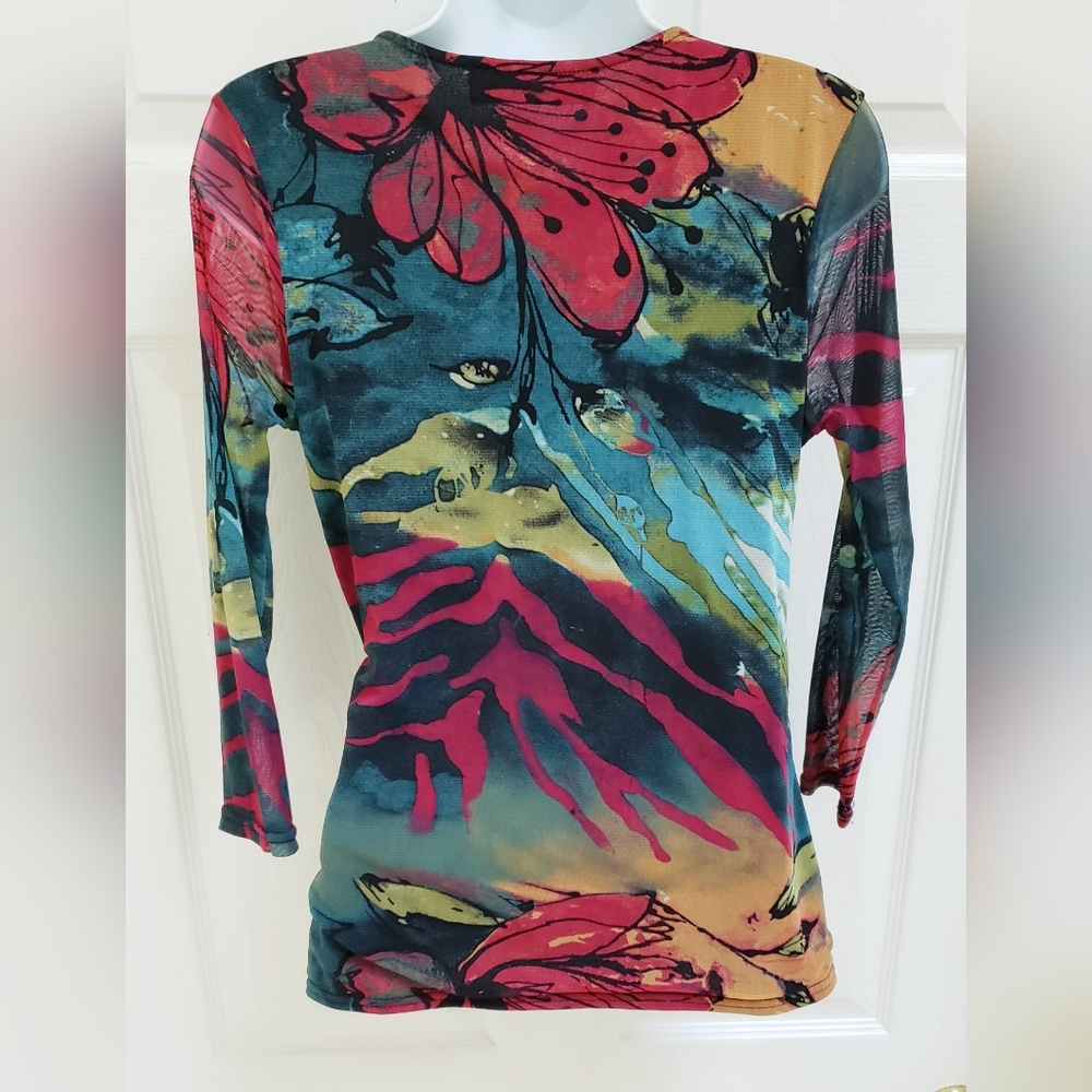 Floral Watercolor Wrap Blouse - Picture 2 of 4